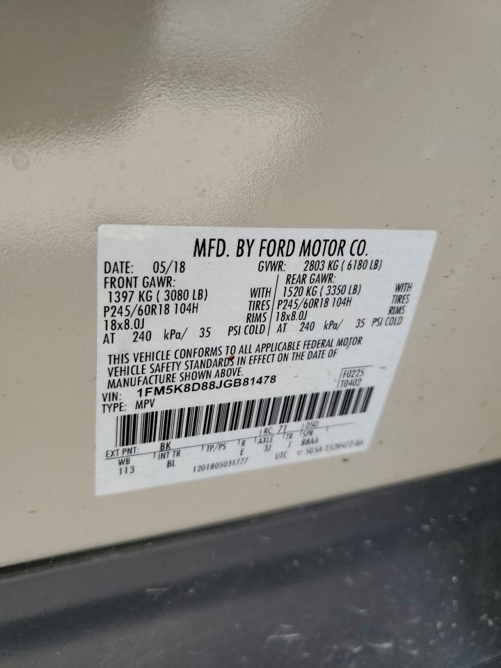 VIN: 1FM5K8D88JGB81478 2018 FORD EXPLORER