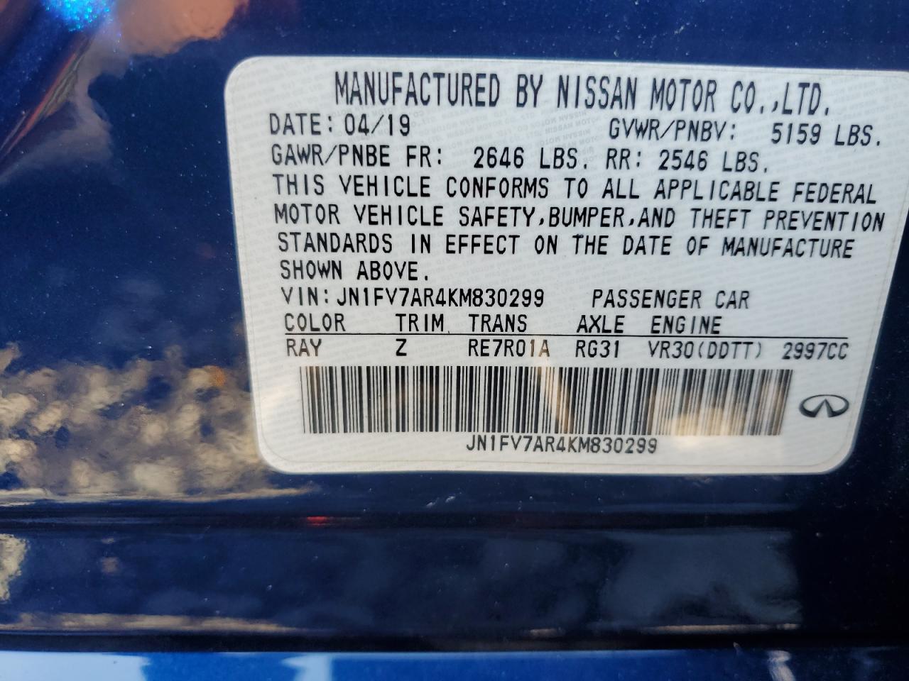 JN1FV7AR4KM830299 2019 Infiniti Q50 Red Sport 400