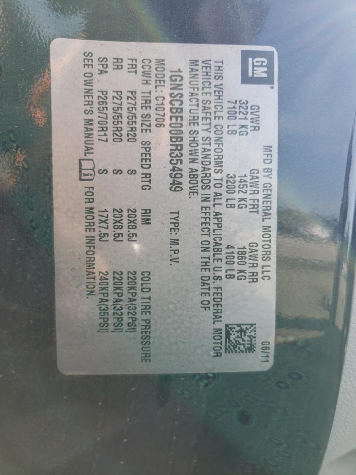 1GNSCBE00BR354949 2011 Chevrolet Tahoe C1500 Lt