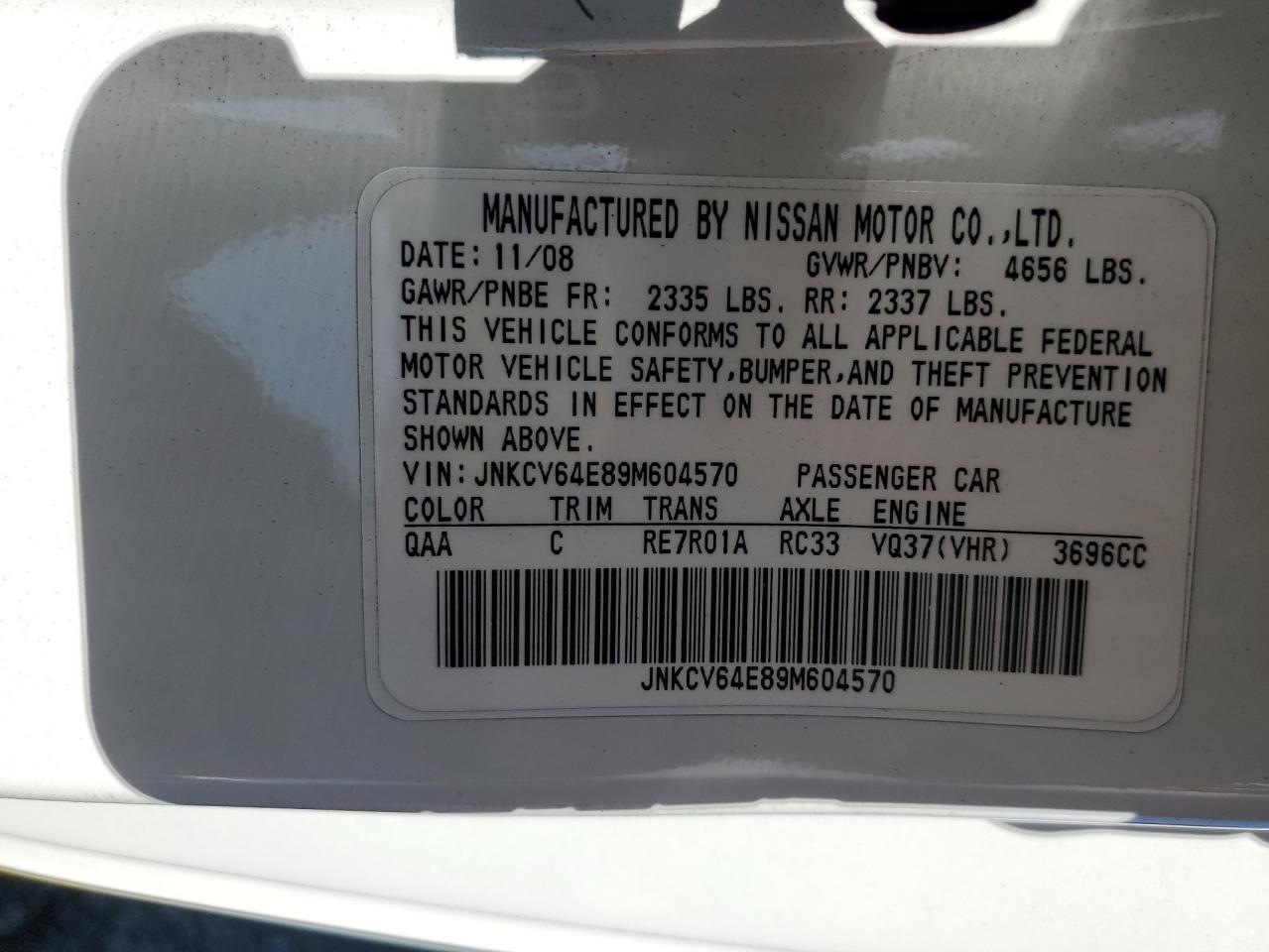 JNKCV64E89M604570 2009 Infiniti G37 Base