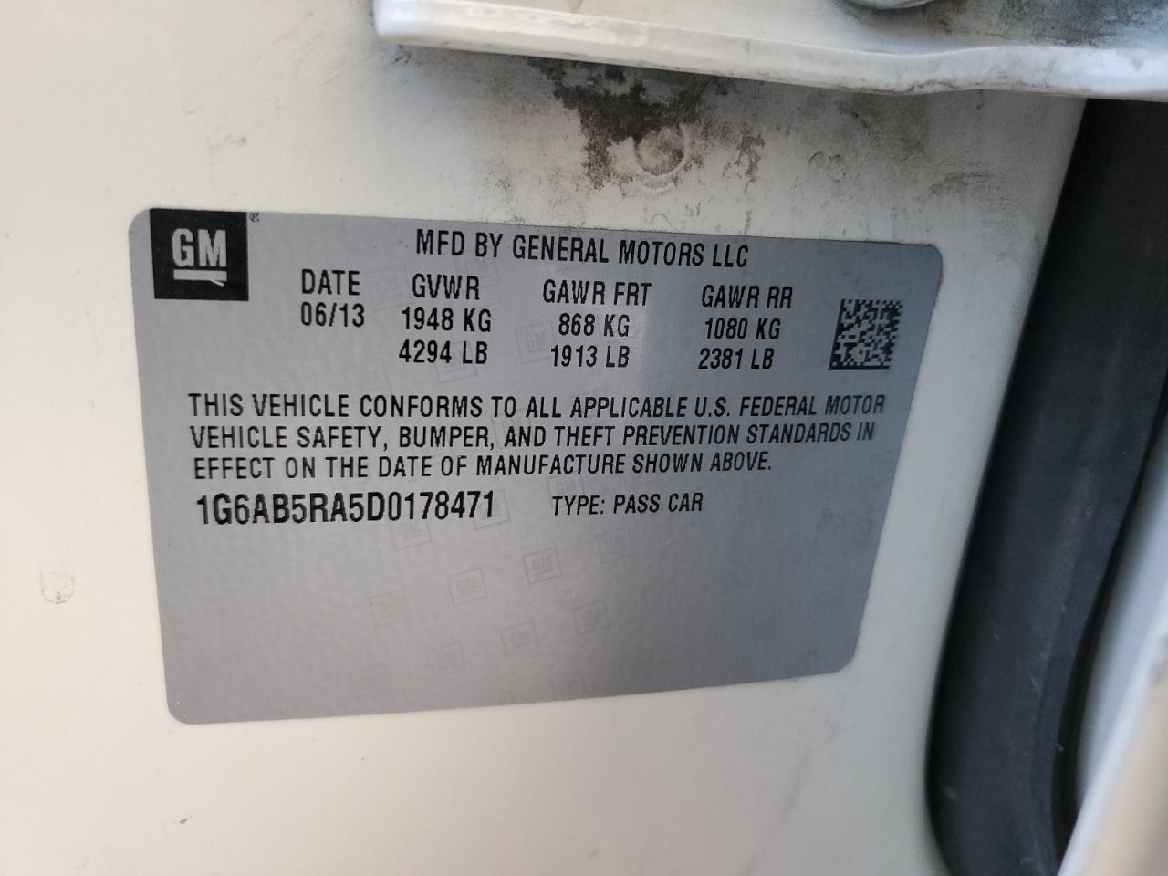 1G6AB5RA5D0178471 2013 Cadillac Ats Luxury