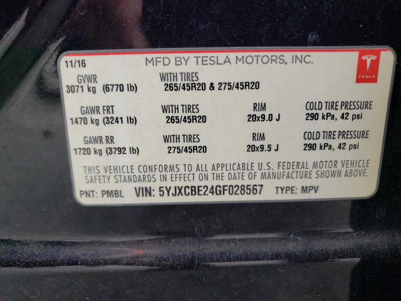 5YJXCBE24GF028567 2016 Tesla Model X