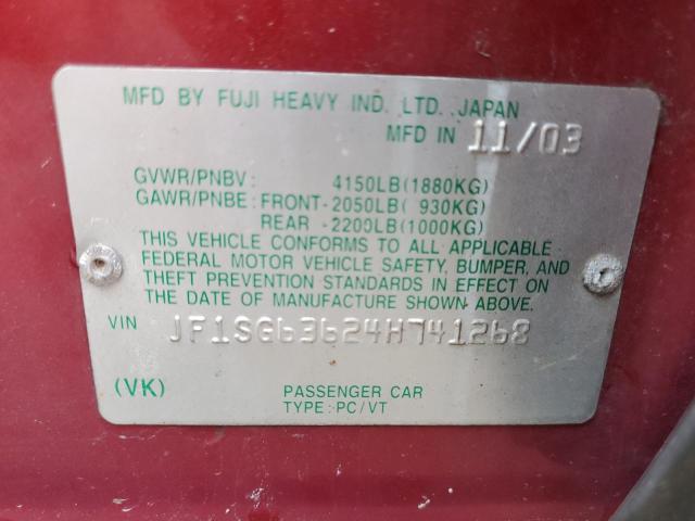2004 Subaru Forester 2.5X VIN: JF1SG63624H741268 Lot: 54428144