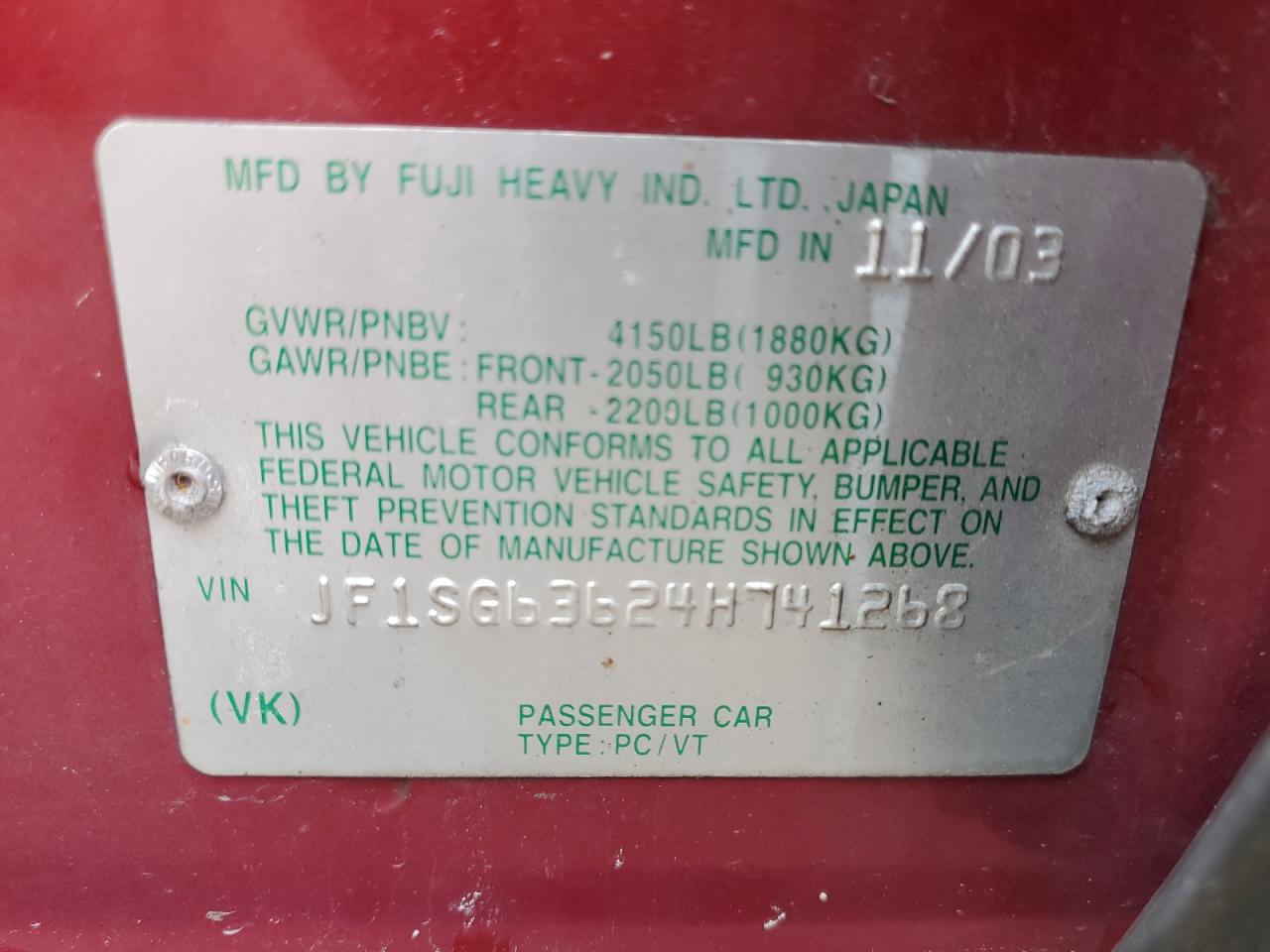 JF1SG63624H741268 2004 Subaru Forester 2.5X