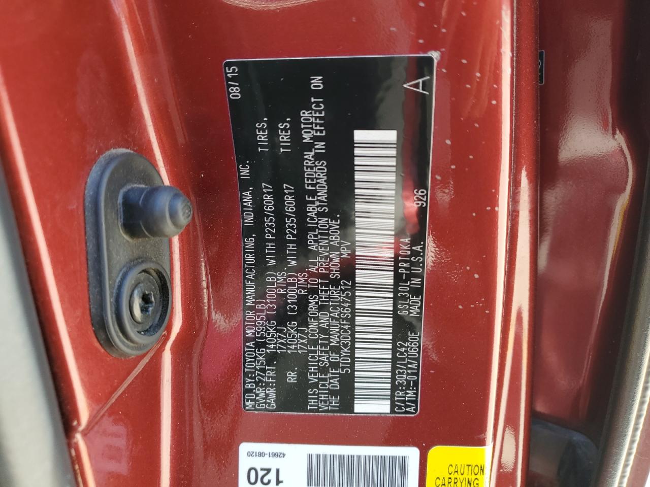 5TDYK3DC4FS647512 2015 Toyota Sienna Xle