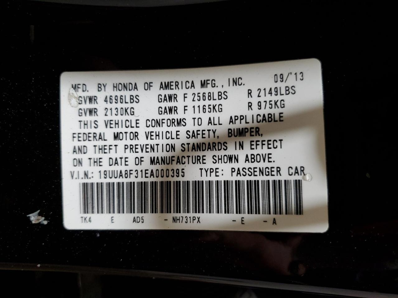 19UUA8F31EA000395 2014 Acura Tl Se