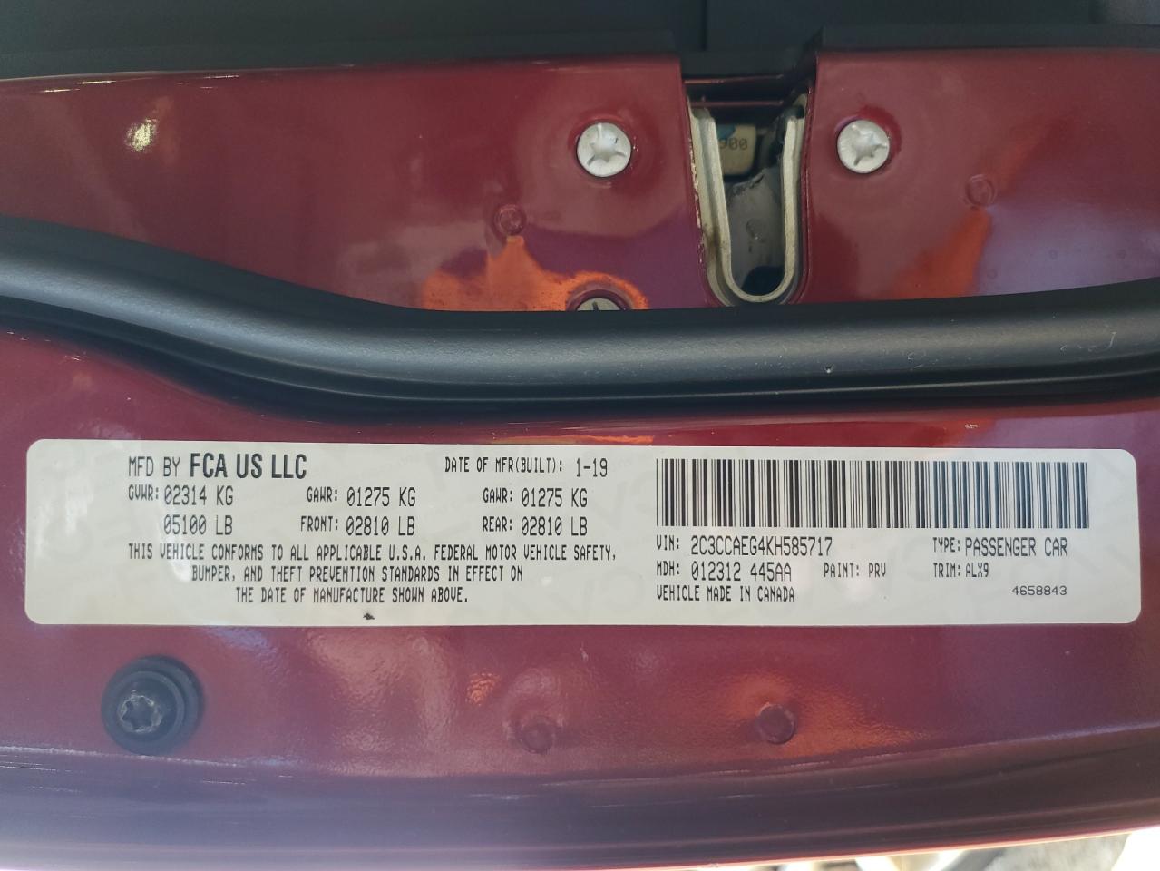 2C3CCAEG4KH585717 2019 Chrysler 300 Limited