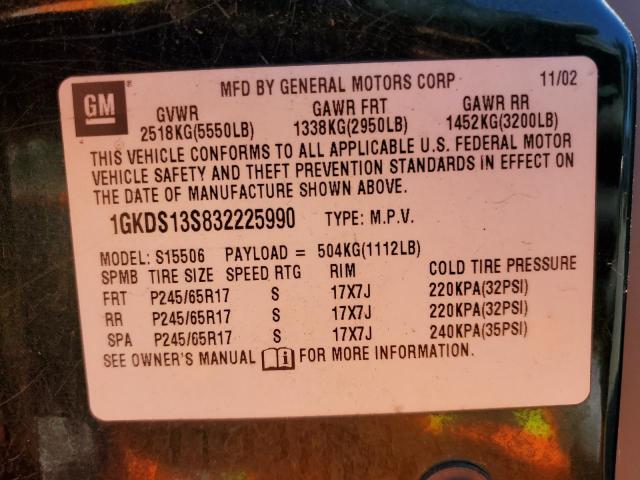 2003 GMC Envoy VIN: 1GKDS13S832225990 Lot: 53946574