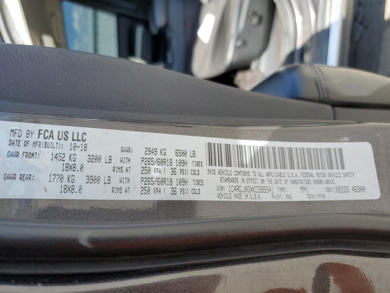 1C4RDJAGXKC585541 2019 Dodge Durango Sxt