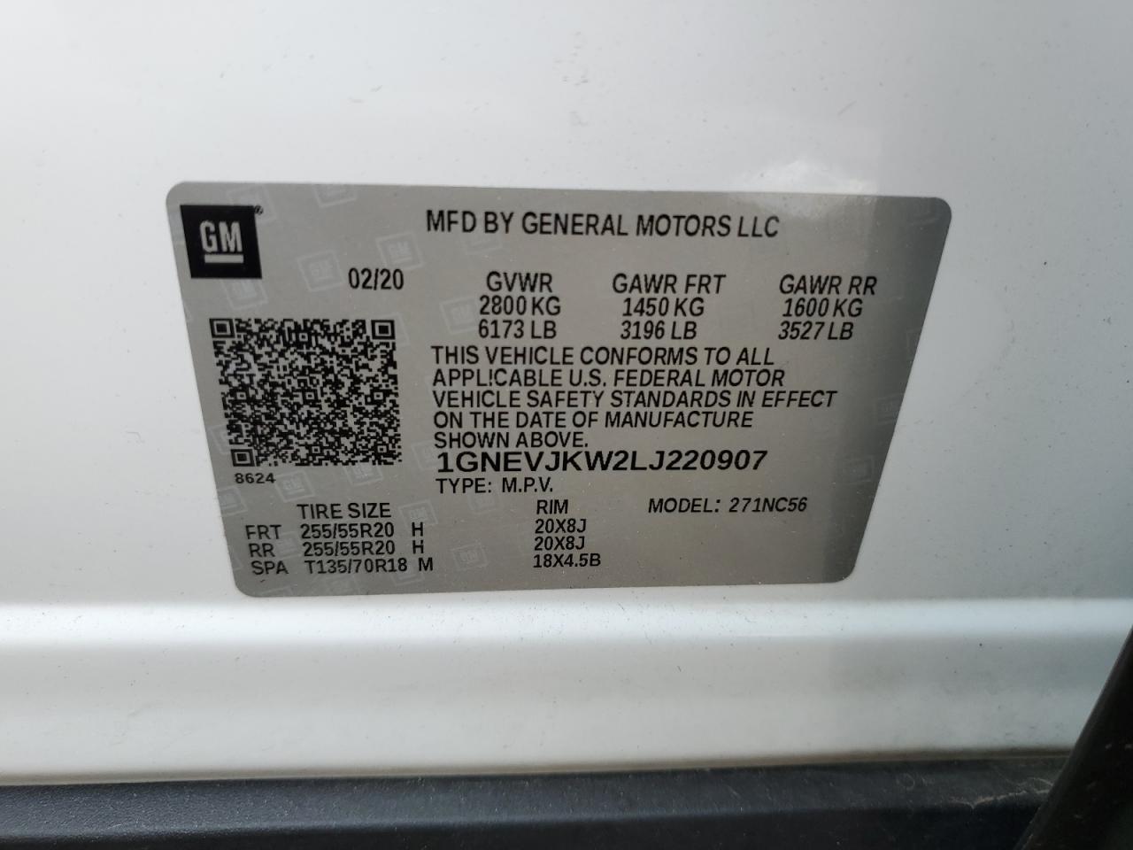 1GNEVJKW2LJ220907 2020 Chevrolet Traverse Rs