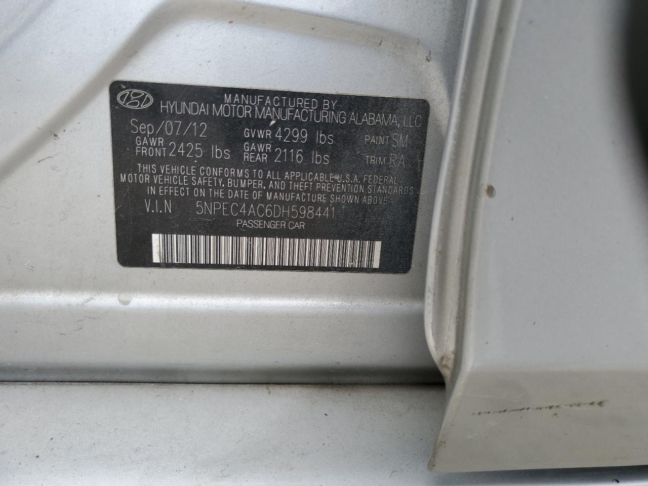 5NPEC4AC6DH598441 2013 Hyundai Sonata Se