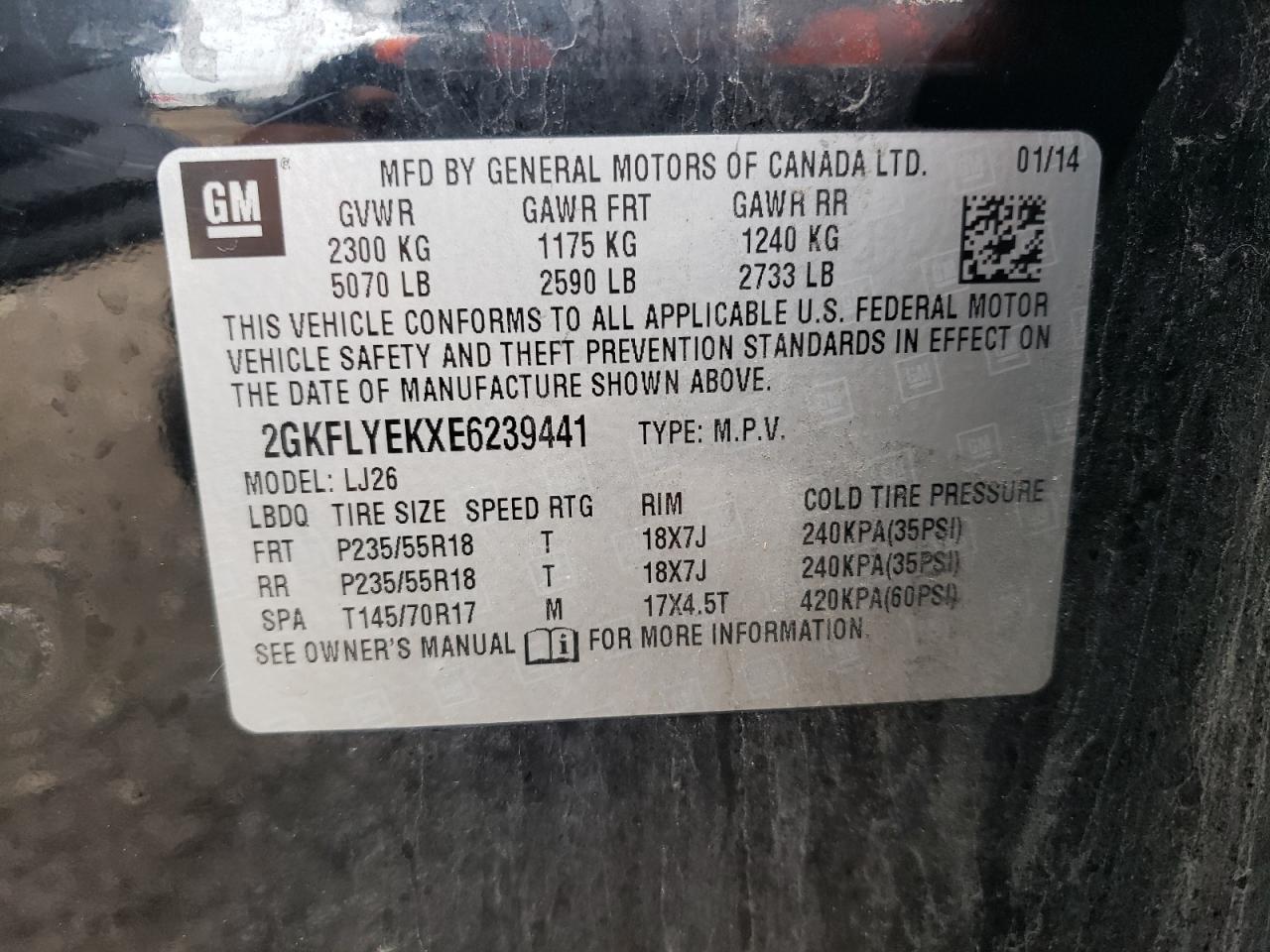 2GKFLYEKXE6239441 2014 GMC Terrain Slt