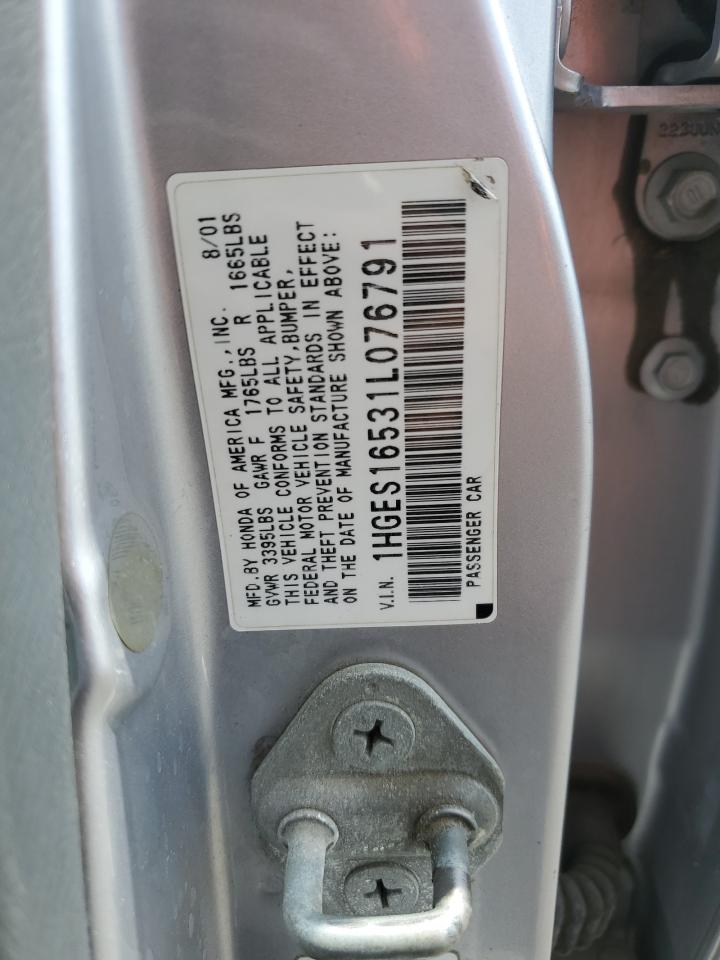 1HGES16531L076791 2001 Honda Civic Lx