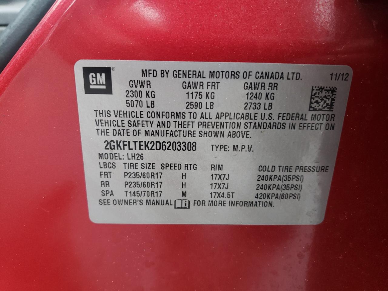 2GKFLTEK2D6203308 2013 GMC Terrain Sle