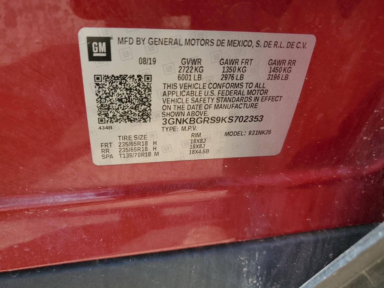 3GNKBGRS9KS702353 2019 Chevrolet Blazer 2Lt