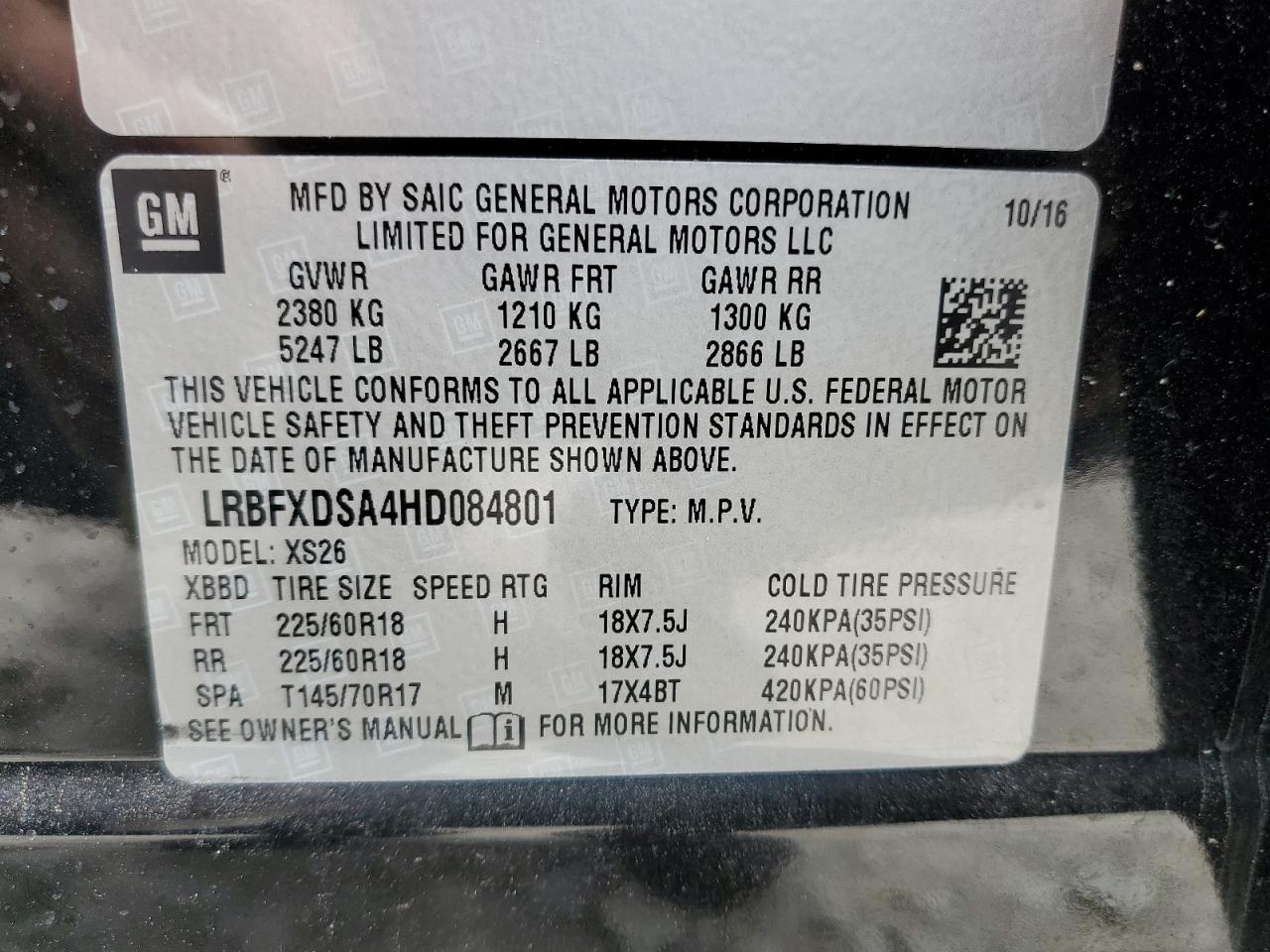 LRBFXDSA4HD084801 2017 Buick Envision Essence