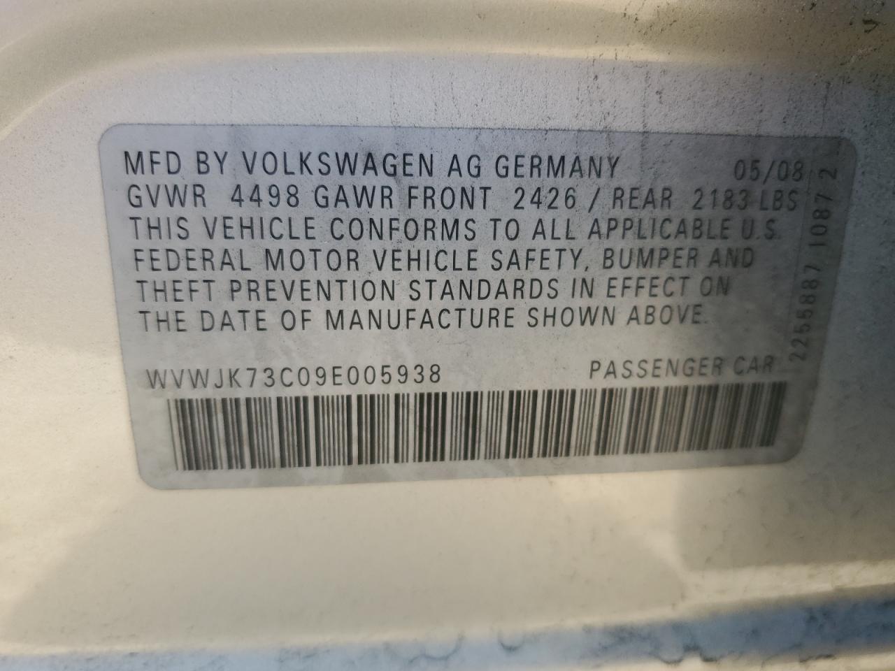 WVWJK73C09E005938 2009 Volkswagen Passat Turbo