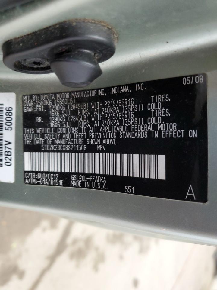 5TDZK23CX8S211508 2008 Toyota Sienna Ce