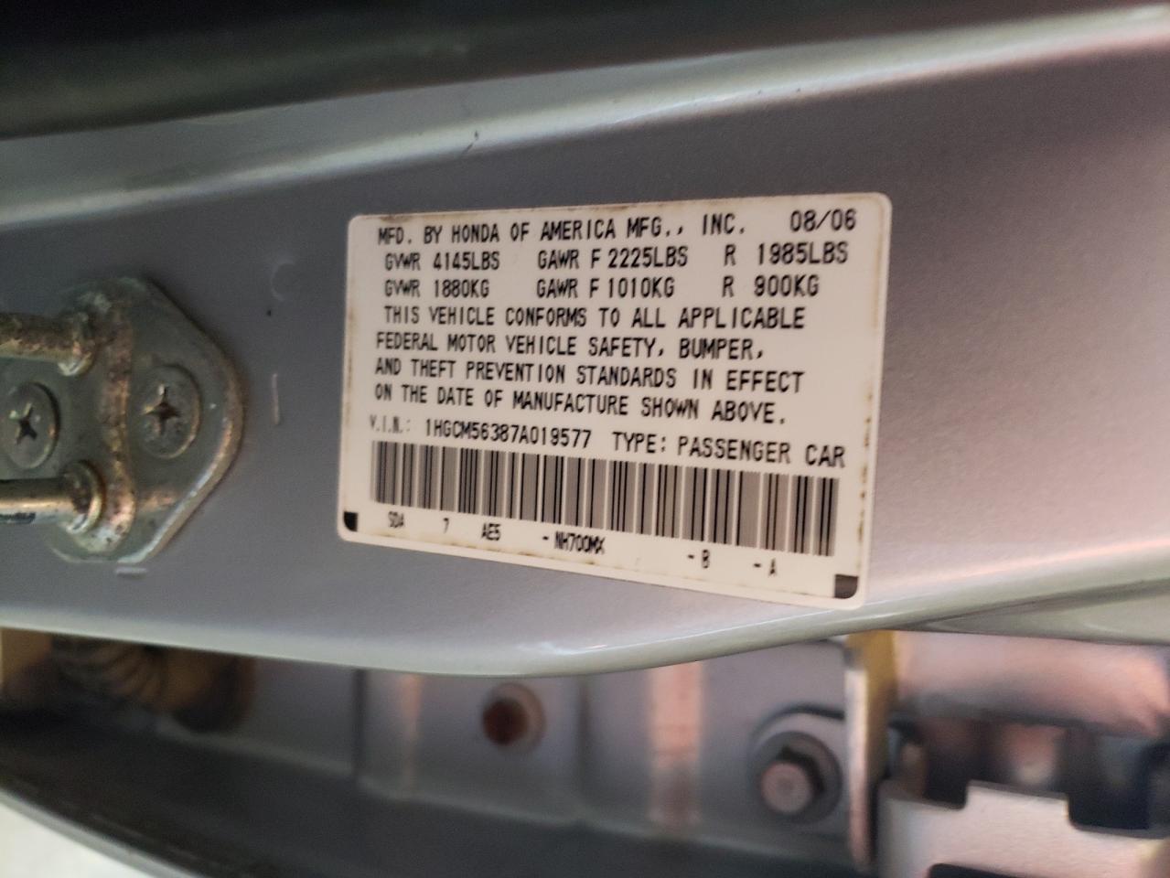 1HGCM56387A019577 2007 Honda Accord Se