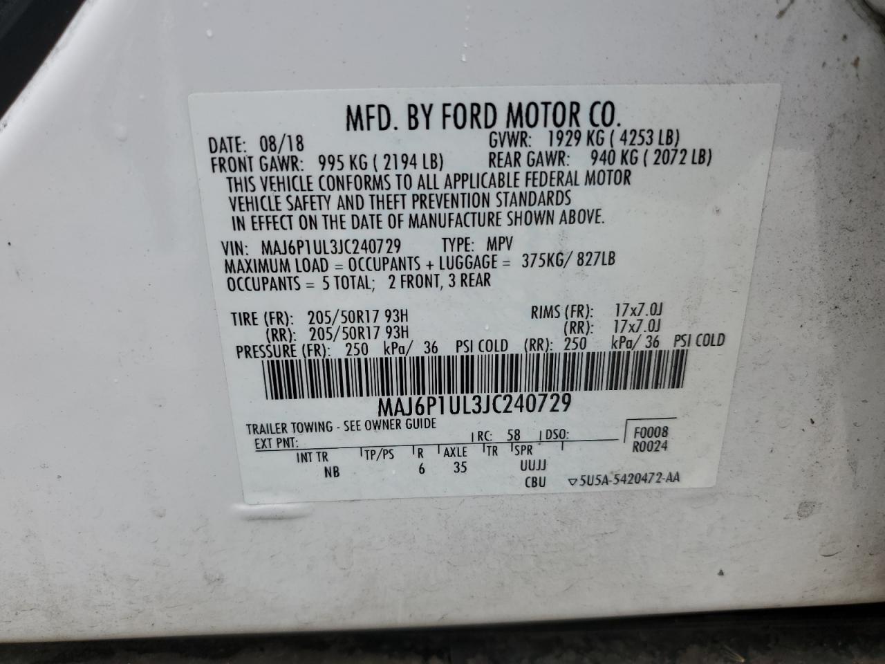 MAJ6P1UL3JC240729 2018 Ford Ecosport Se