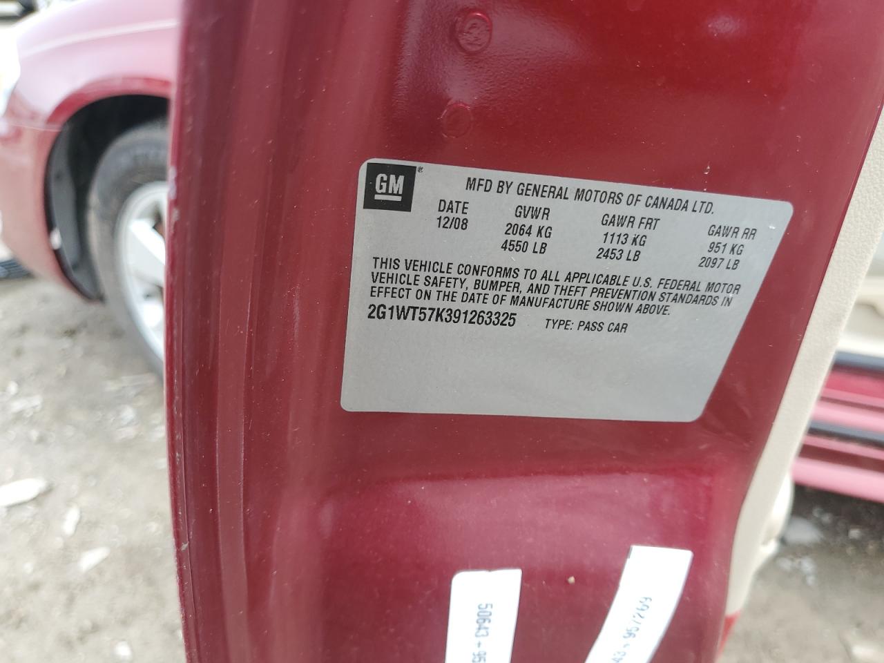 2G1WT57K391263325 2009 Chevrolet Impala 1Lt