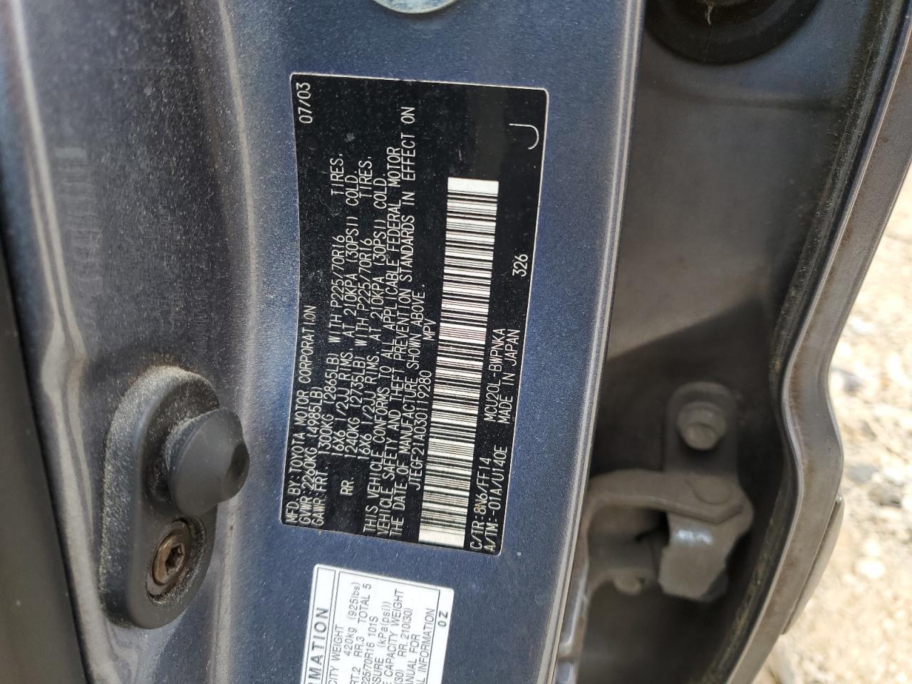 JTEGF21A030119280 2003 Toyota Highlander Limited