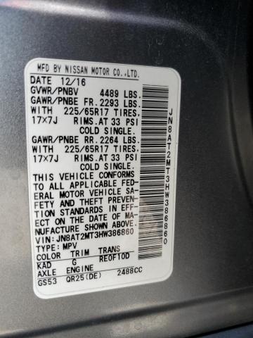2017 Nissan Rogue S VIN: JN8AT2MT3HW386860 Lot: 55125264