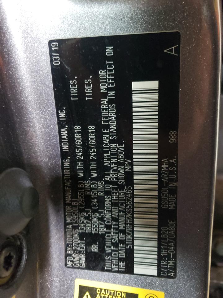 5TDKZRFH2KS562465 2019 Toyota Highlander Se