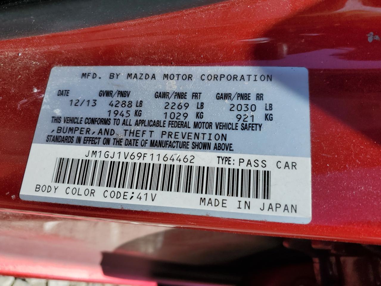 JM1GJ1V69F1164462 2015 Mazda 6 Touring