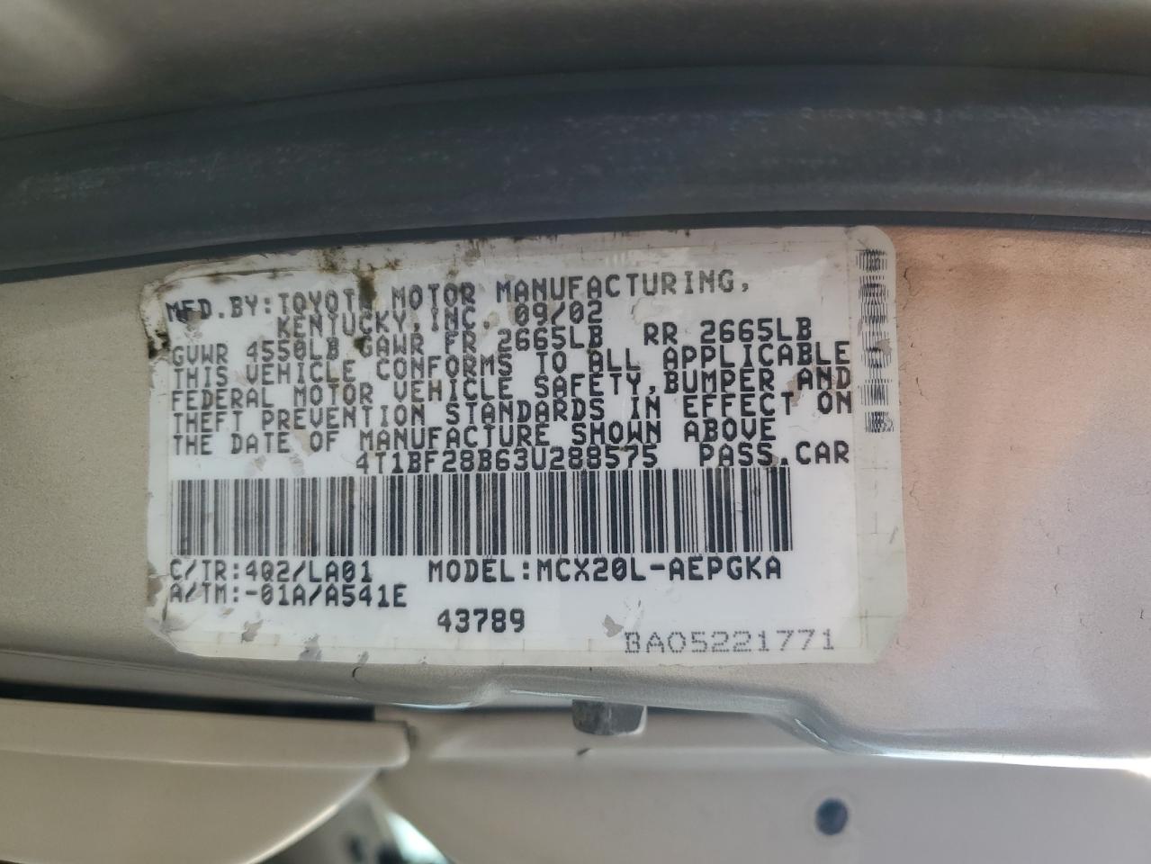 4T1BF28B63U288575 2003 Toyota Avalon Xl