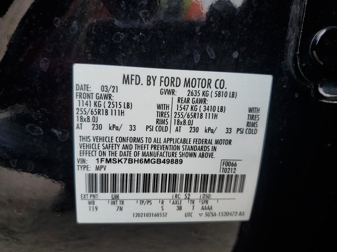 1FMSK7BH6MGB49889 2021 Ford Explorer