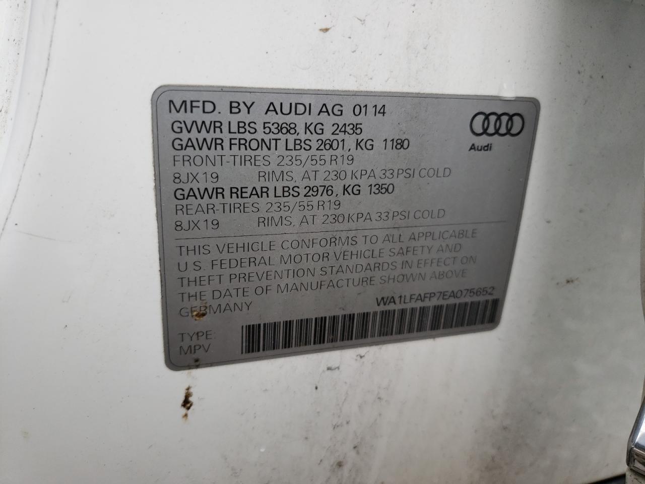 WA1LFAFP7EA075652 2014 Audi Q5 Premium Plus