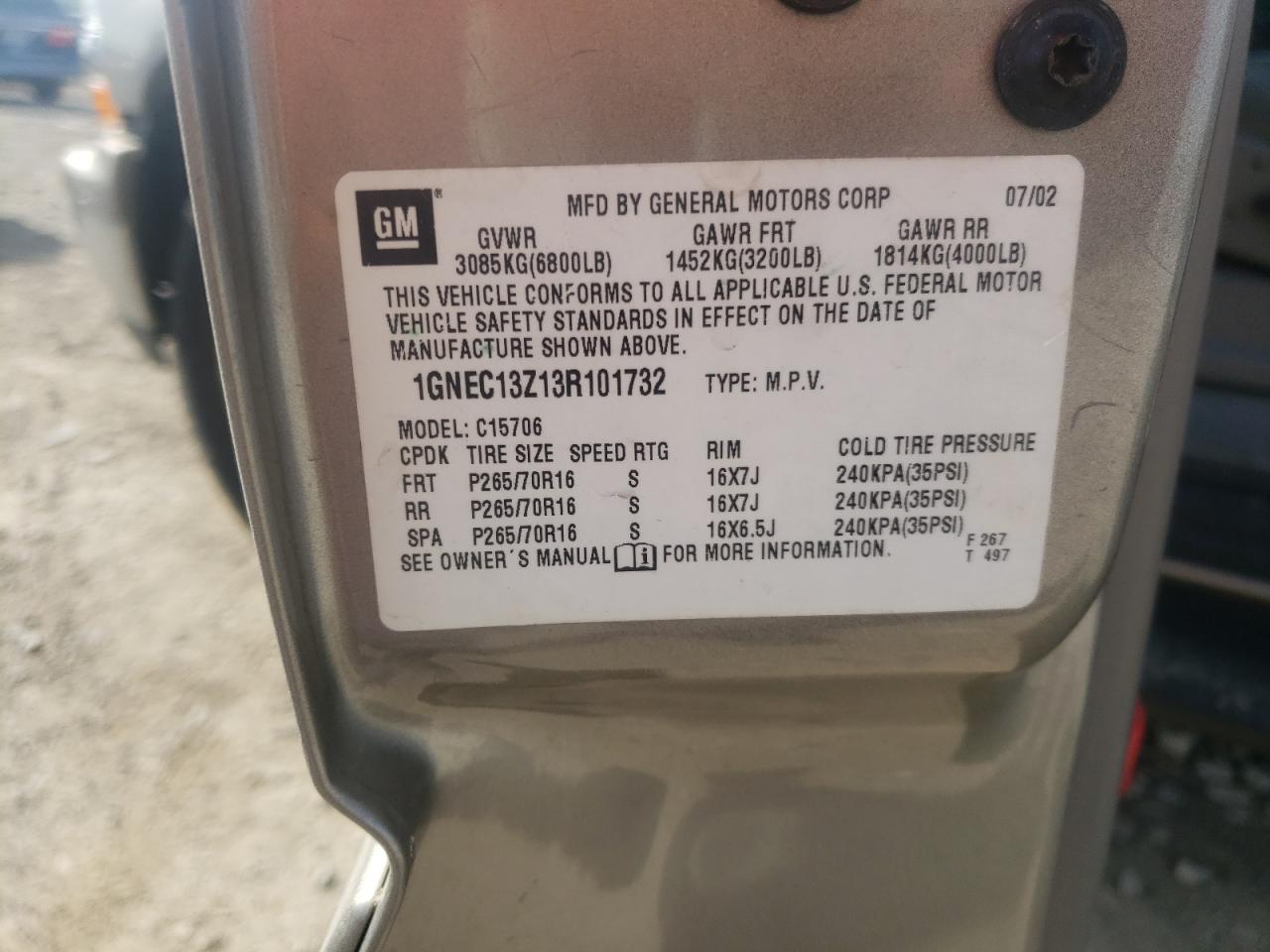 1GNEC13Z13R101732 2003 Chevrolet Tahoe C1500