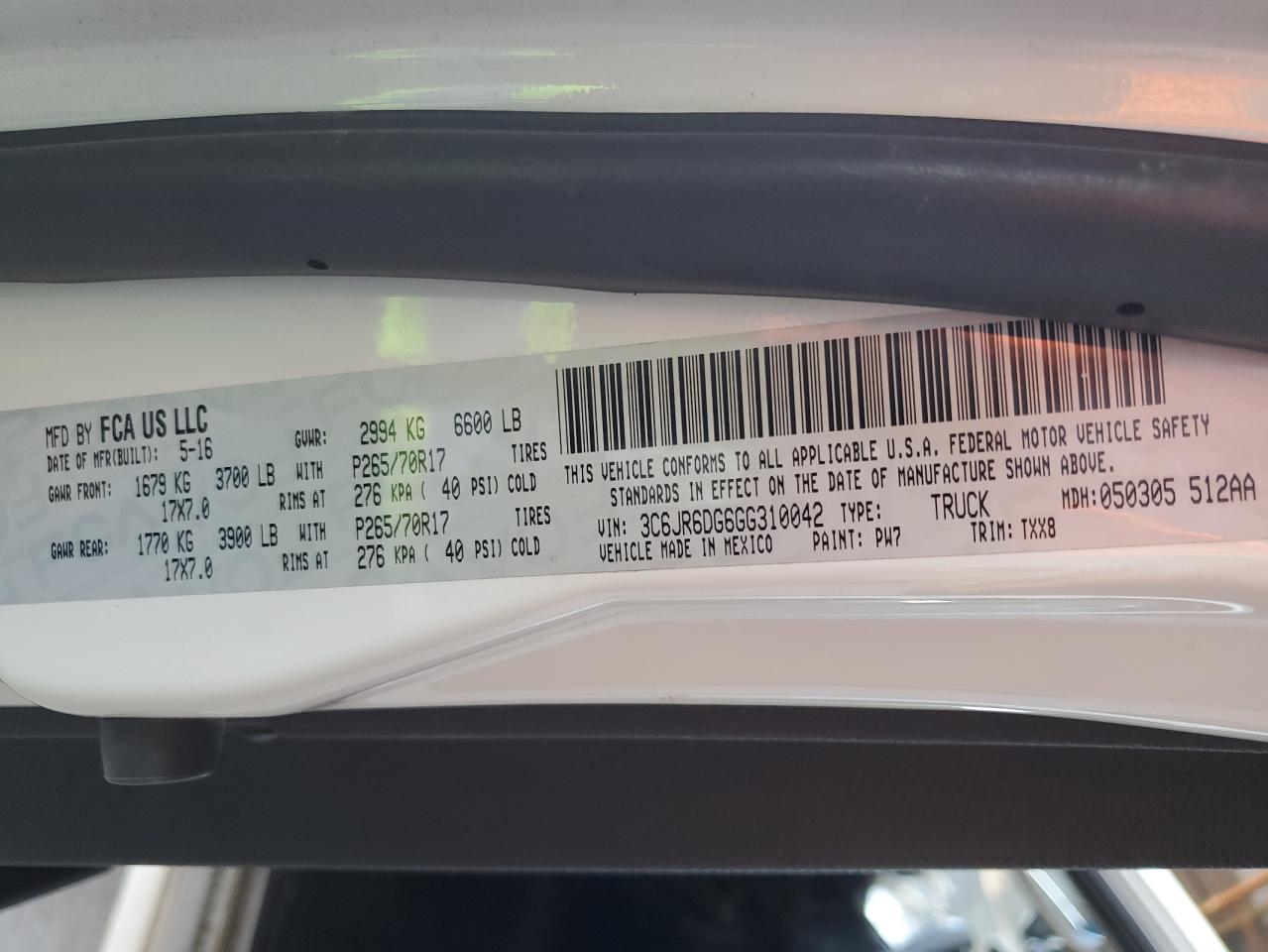 3C6JR6DG6GG310042 2016 Ram 1500 St