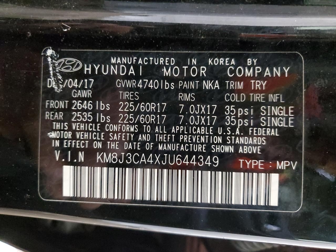 KM8J3CA4XJU644349 2018 Hyundai Tucson Sel