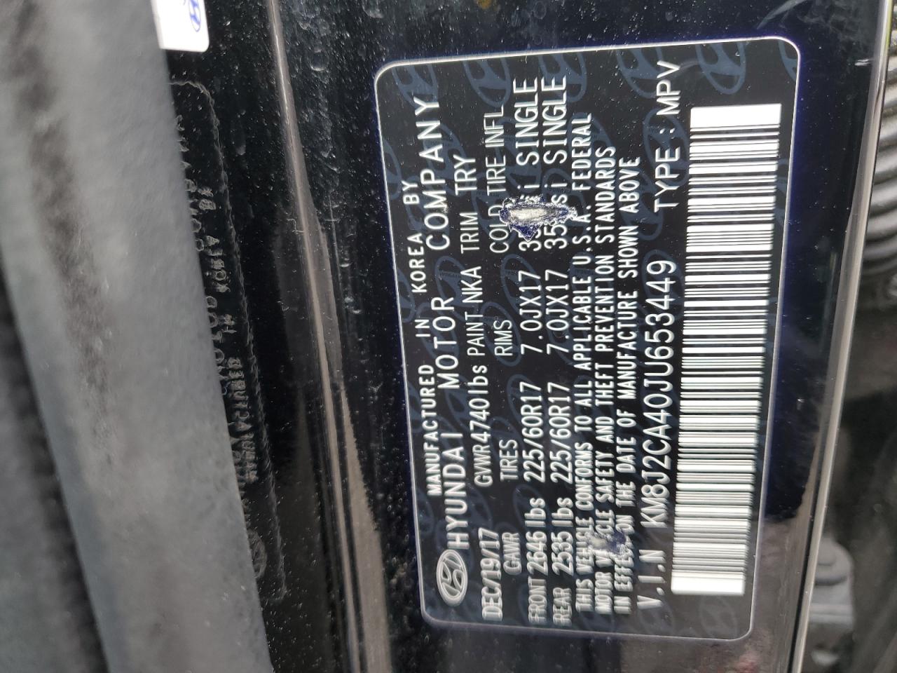 KM8J2CA40JU653449 2018 Hyundai Tucson Se