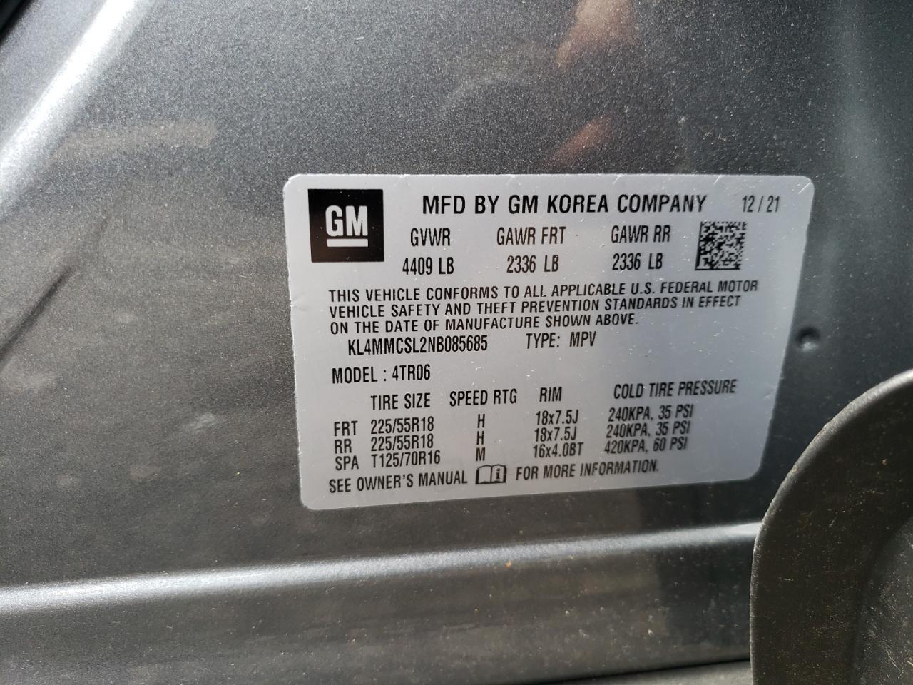 KL4MMCSL2NB085685 2022 Buick Encore Gx Preferred