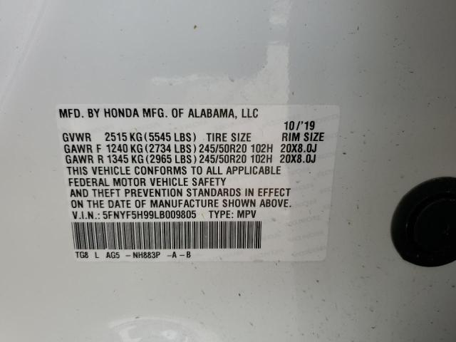 2020 Honda Pilot Touring VIN: 5FNYF5H99LB009805 Lot: 54517714