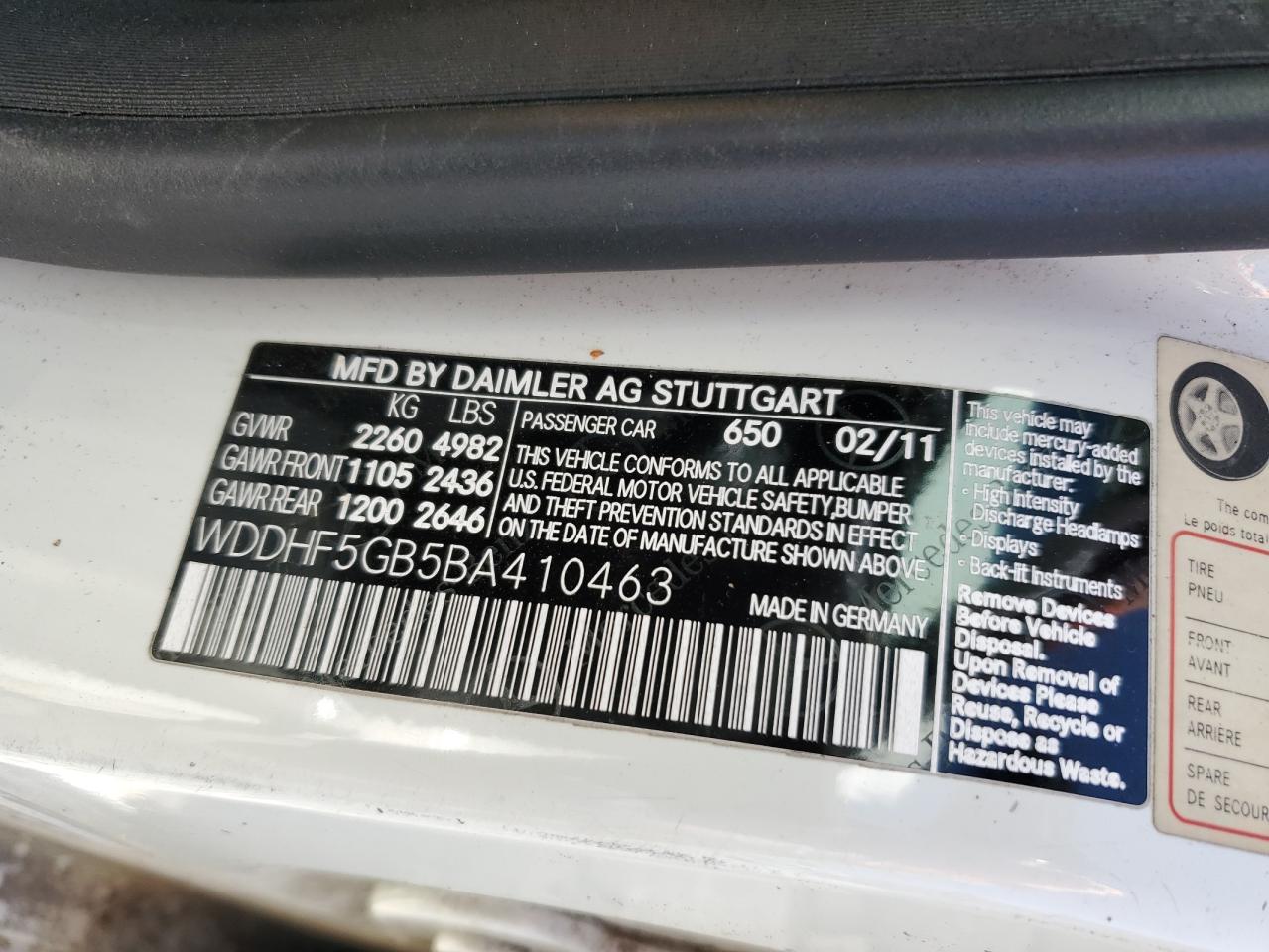 WDDHF5GB5BA410463 2011 Mercedes-Benz E 350