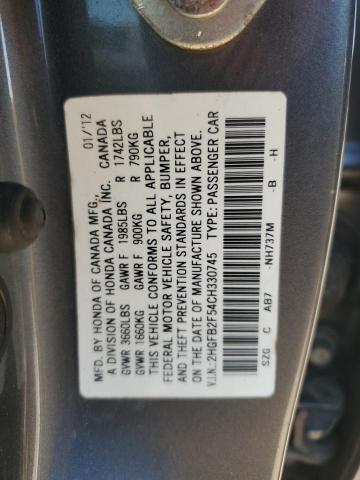 2012 Honda Civic Lx VIN: 2HGFB2F54CH330745 Lot: 55926044