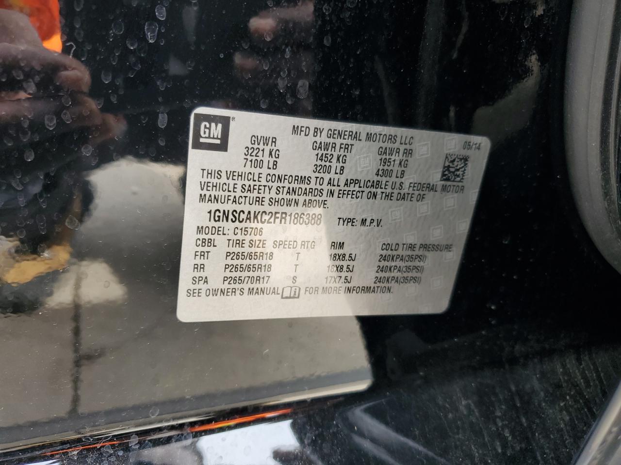 1GNSCAKC2FR186388 2015 Chevrolet Tahoe C1500 Ls