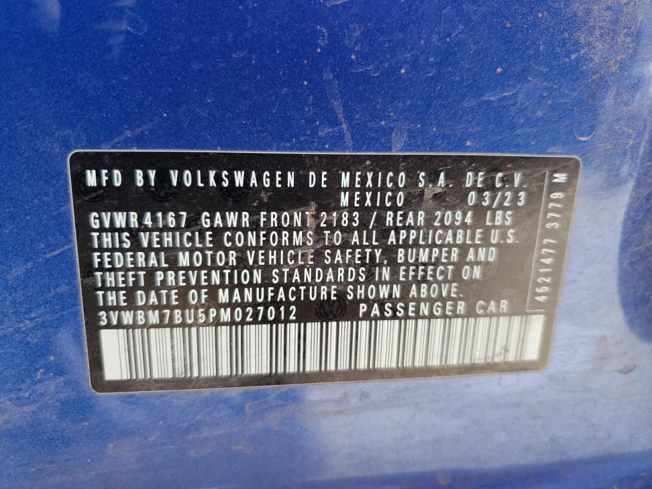 3VWBM7BU5PM027012 2023 Volkswagen Jetta Sport