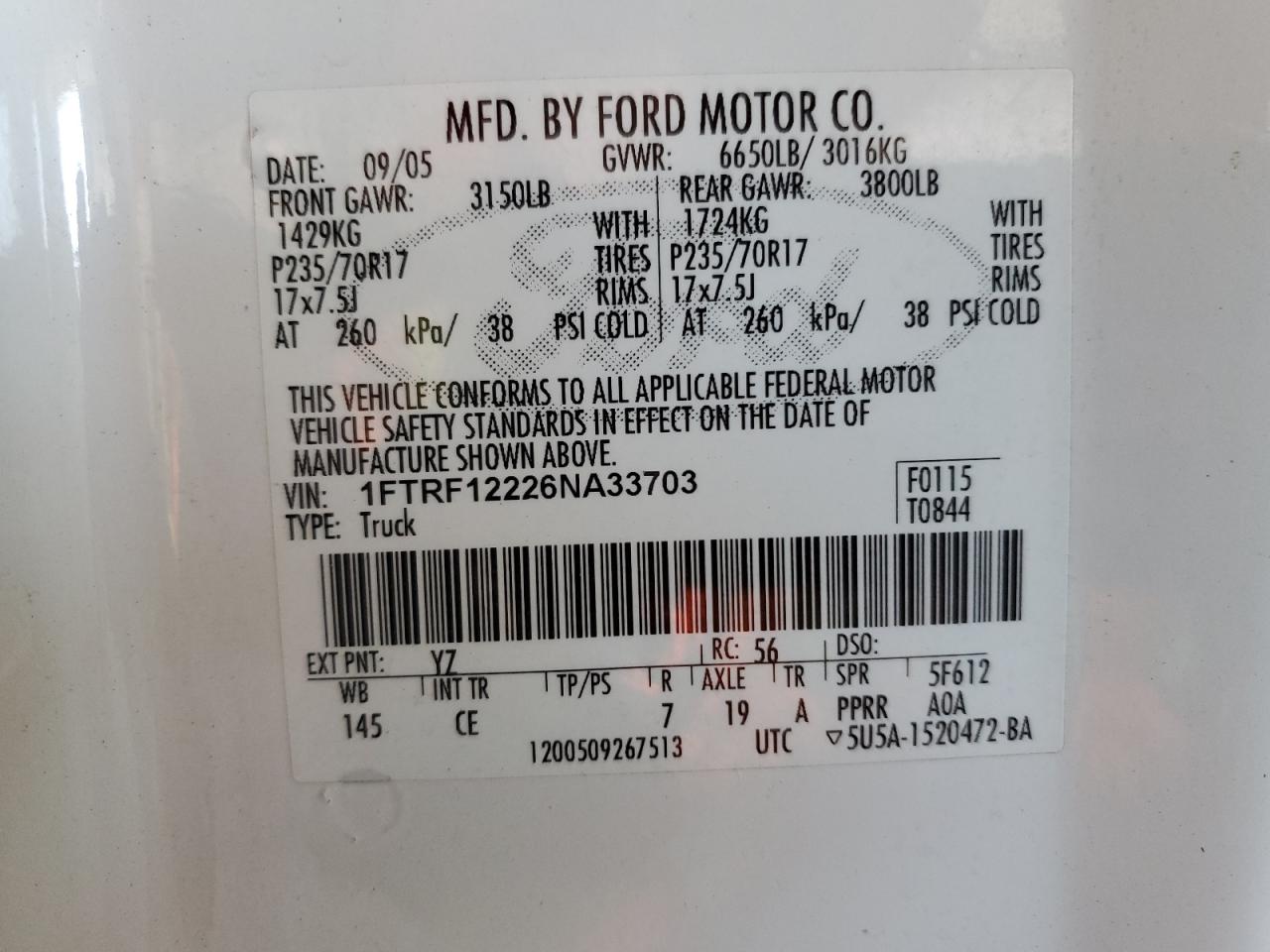 1FTRF12226NA33703 2006 Ford F150