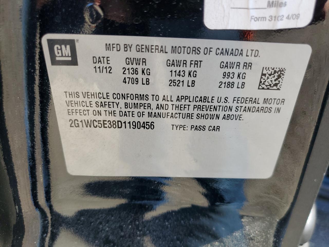 2G1WC5E38D1190456 2013 Chevrolet Impala Ltz