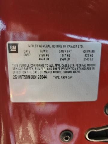 2008 Chevrolet Impala Lt VIN: 2G1WT58N089192044 Lot: 57101714