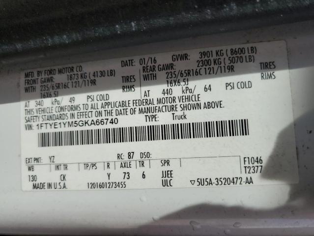 2016 Ford Transit T-150 VIN: 1FTYE1YM5GKA66740 Lot: 52461214