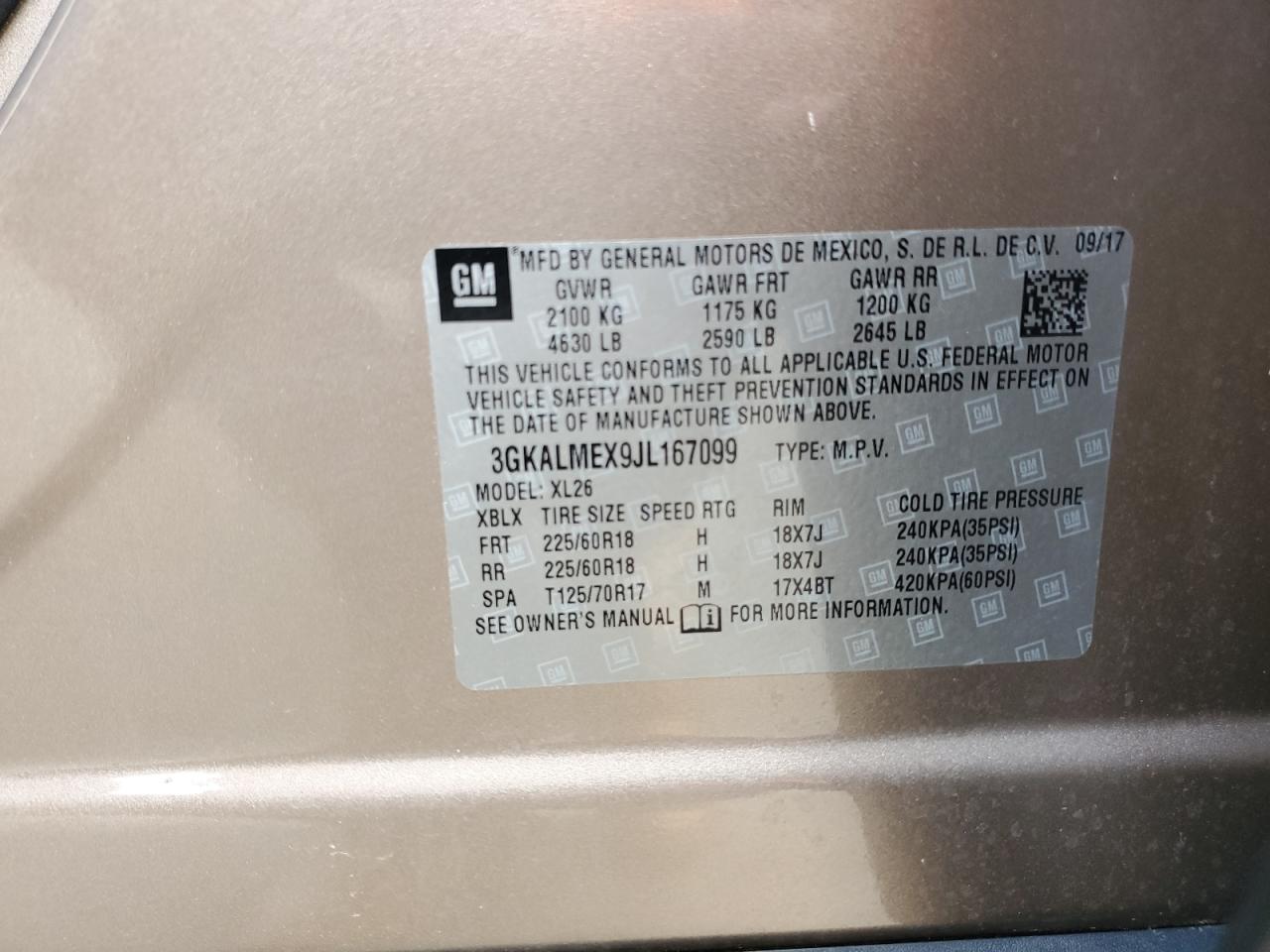 3GKALMEX9JL167099 2018 GMC Terrain Sle