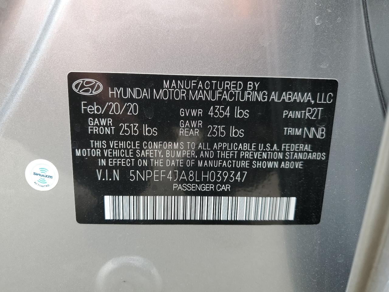 5NPEF4JA8LH039347 2020 Hyundai Sonata Sel