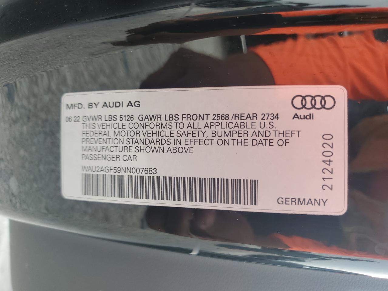 WAU2AGF59NN007683 2022 Audi A5 Premium 45