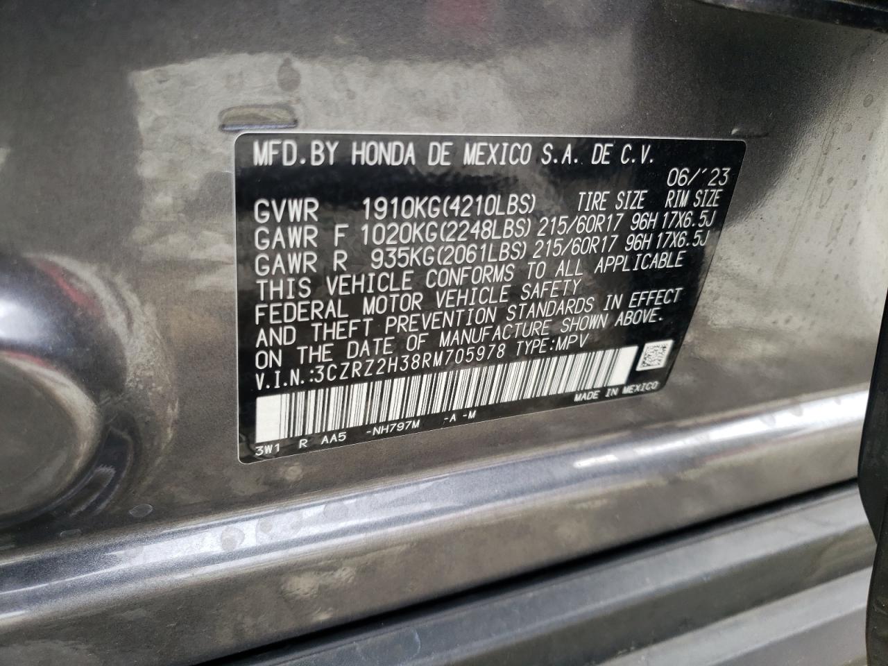 3CZRZ2H38RM705978 2024 Honda Hr-V Lx